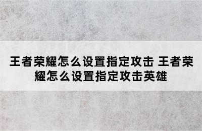 王者荣耀怎么设置指定攻击 王者荣耀怎么设置指定攻击英雄